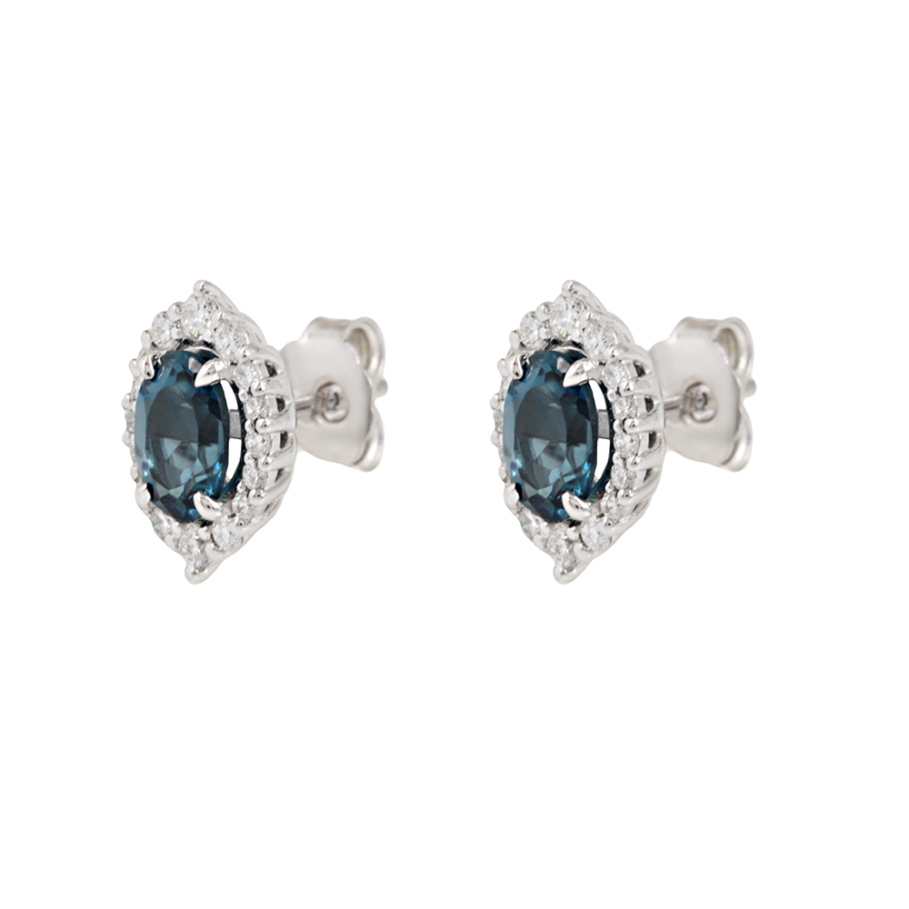Earrings Rosette White gold K18 with London Blue Topaz and diamonds Code 011858