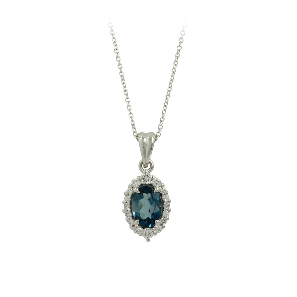Necklece Rosette White gold K18 with London Blue Topaz and diamonds Code 011859