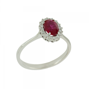 Woman's ring Rosette White gold K18 with Diamonds and LAB GROWN Ruby Code 011867