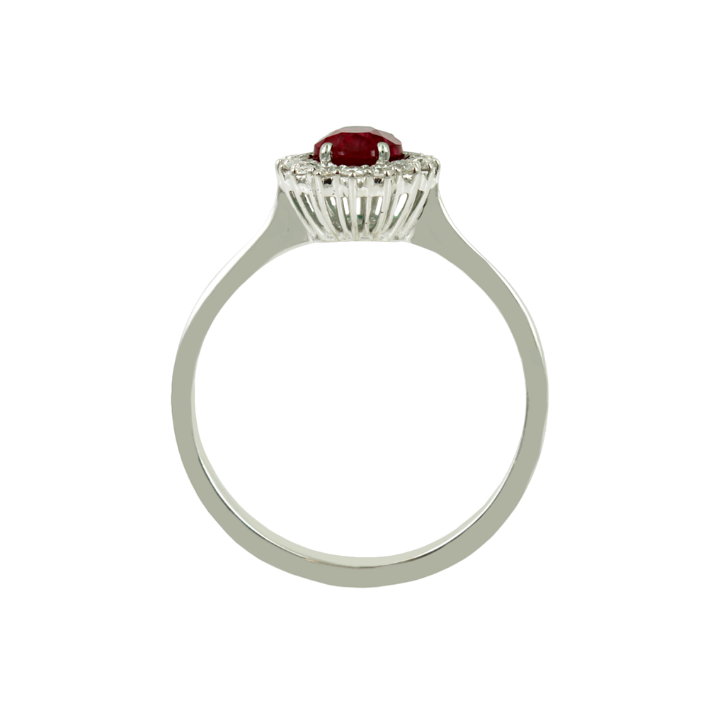 Woman's ring Rosette White gold K18 with Diamonds and LAB GROWN Ruby Code 011867