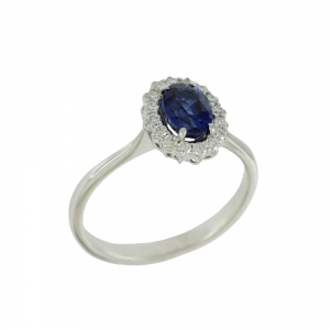 Woman's ring Rosette White gold K18 with Diamonds and LAB GROWN Sapphire Code 011868