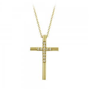Cross with chain, Yellow gold K18 with Brilliant cut diamonds Code 012358