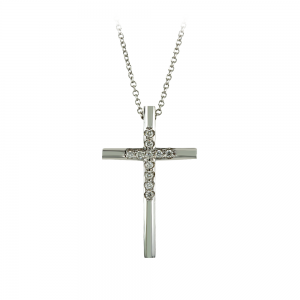 Cross with chain, White gold K18 with Brilliant cut diamonds Code 012364