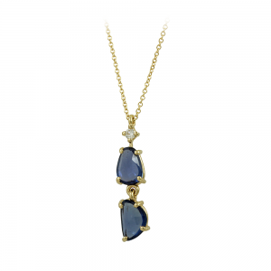 Necklece Yellow gold K18 with diamond and Sapphires Code 012629
