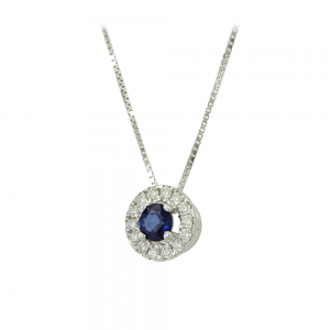 Necklece Rosette White gold K18 with diamonds and Sapphire Code 013210