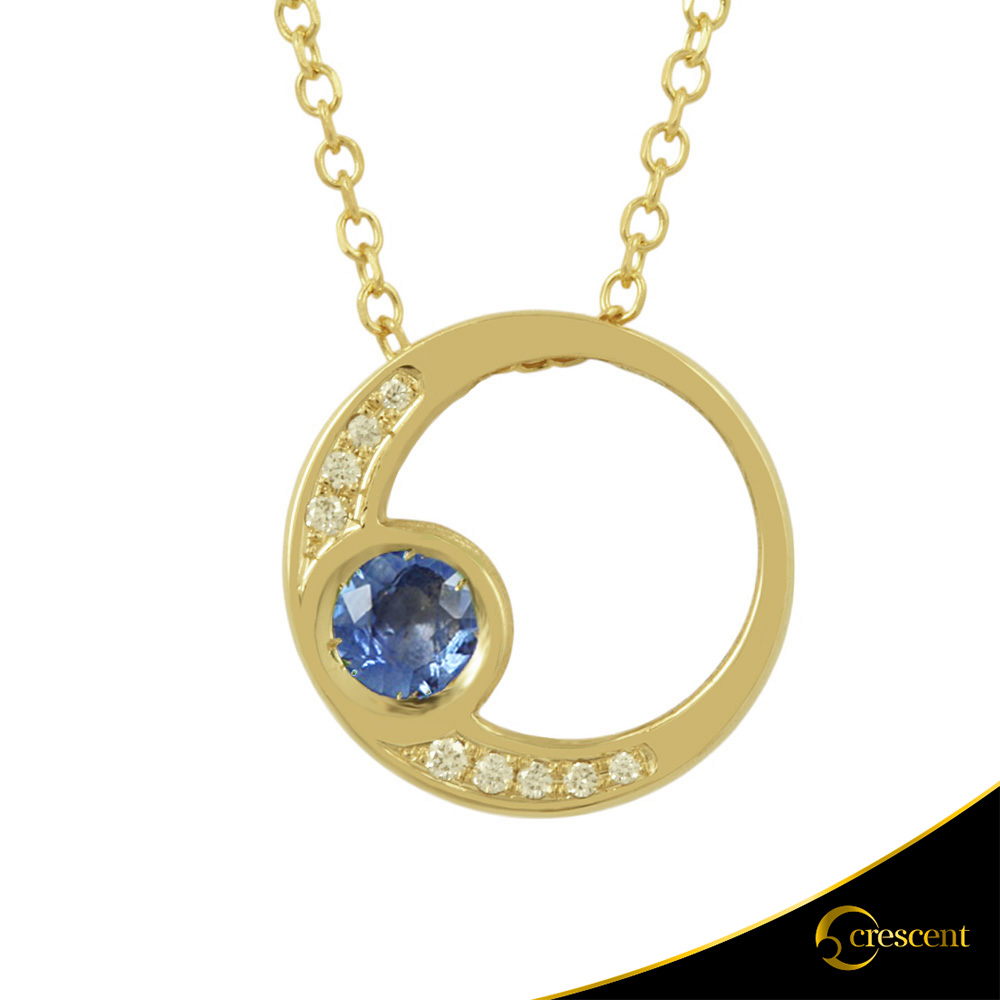 Κολιέ Crescent Premium Full Ζαφείρι & Διαμάντια Κίτρινος χρυσός Κ18 Κωδικός 17901