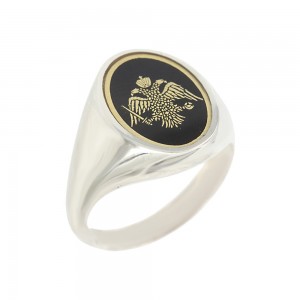 Men’s ring Silver 925 White and yellow gold plated Double-headed eagle Code 007708