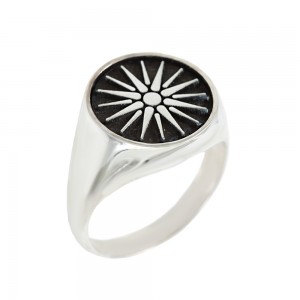 Men’s ring Silver 925 White gold plated Sun of Vergina Code 007710