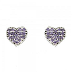 Earrings of Silver 925 Heart shape White gold plated Code 008543