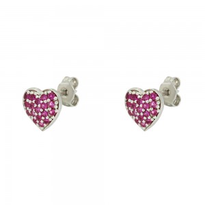Earrings of Silver 925 Heart shape White gold plated Code 008545