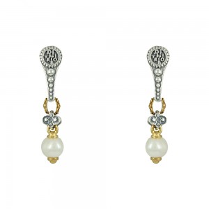 Bicolor earrings made of 925 sterling silver with pearls Plated with yellow and white gold Code 009067