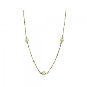 Bicolor necklace made of 925 sterling silver Plated with yellow and white gold Pearls Code 009073