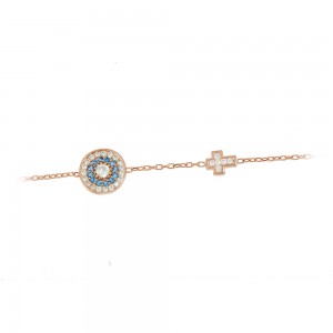 Bracelet of 925 Silver Eye and cross motif Pink gold plated Code 009159