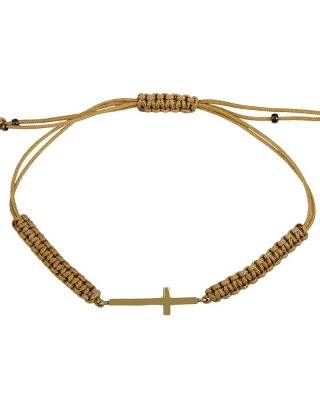 Βραχιόλι Macrame από ασήμι 925 βαθμών Σταυρός Επιχρυσωμένο με κίτρινο χρυσό Κωδικός 009173