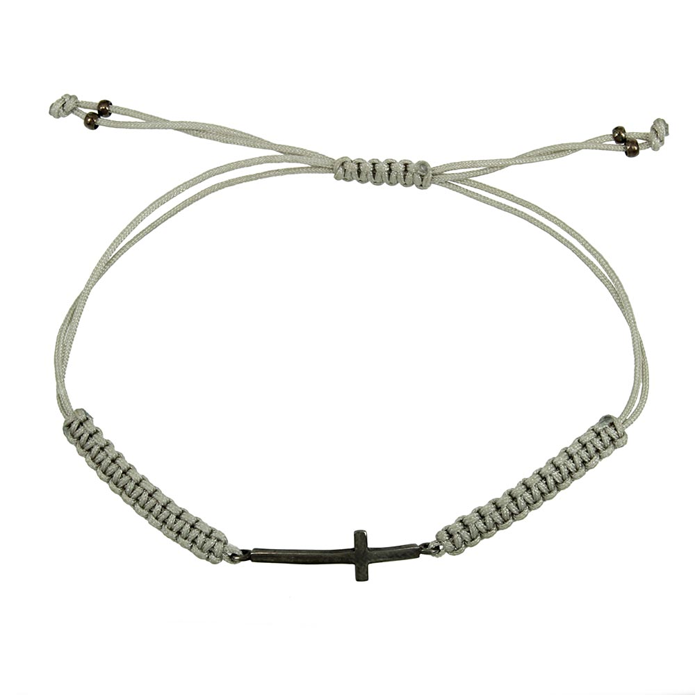Βραχιόλι Macrame από ασήμι 925 βαθμών Σταυρός Γκρι επιμετάλλωση Κωδικός 009175