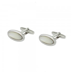 Men’s cufflinks of Silver 925 White gold plated with mother of pearl Code 009456