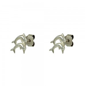 Earrings of Silver 925 Dolphin White gold plated Code 010502