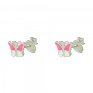 Earrings for baby girl made of Silver 925 Butterfly White gold plated Code 010817