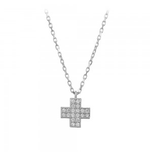Cross with chain, Silver 925 degrees White gold plated Code 011502