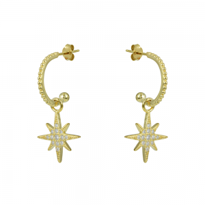 Earrings Yellow gold plated Silver 925 Rings with star motif Code 011715