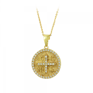 Christian pendant with chain, Silver 925 Yellow gold plated Code 012438