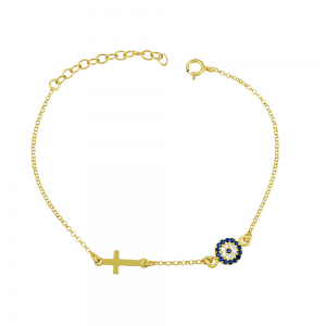 Bracelet of 925 Silver Eye and cross motif Yellow gold plated Code 012679