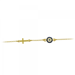 Bracelet of 925 Silver Eye and cross motif Yellow gold plated Code 012679