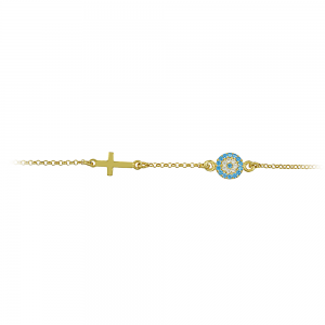 Bracelet of 925 Silver Eye and cross motif Yellow gold plated Code 012680