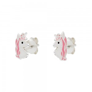 Earrings for baby girl made of Silver 925 Unicorn White gold plated Code 013407