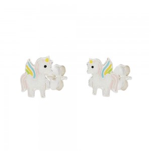 Earrings for baby girl made of Silver 925 Unicorn White gold plated Code 013410