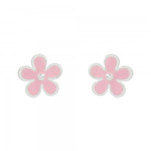 Earrings for baby girl made of Silver 925 Flower White gold plated Code 013411