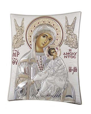 Ασημένια θρησκευτική εικόνα " Η Αμόλυντος" Κωδικός 006195 Slevori Διάσταση εικόνας 26cm x 21cm
