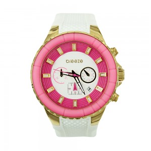Breeze 110091.7 Quartz Stainless steel White rubber strap Pink color dial