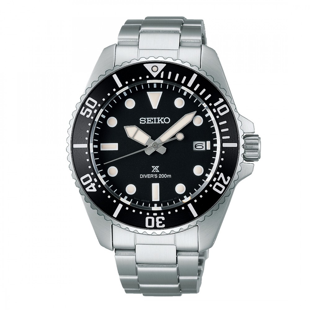 Seiko Prospex Solar Diver’s SNE597P1 Ανοξείδωτο ατσάλι Μπρασελέ Μαύρο χρώμα καντράν Περιστρεφόμενη στεφάνη Καταδυτικό