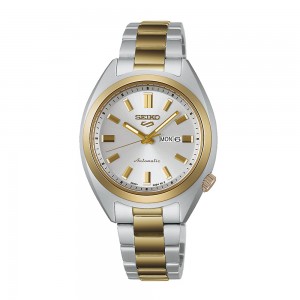 Seiko 5 Sports SRE024K1 Αυτόματο Ανοξείδωτο ατσάλι Διμεταλικό Μπρασελέ Λευκό χρώμα καντράν