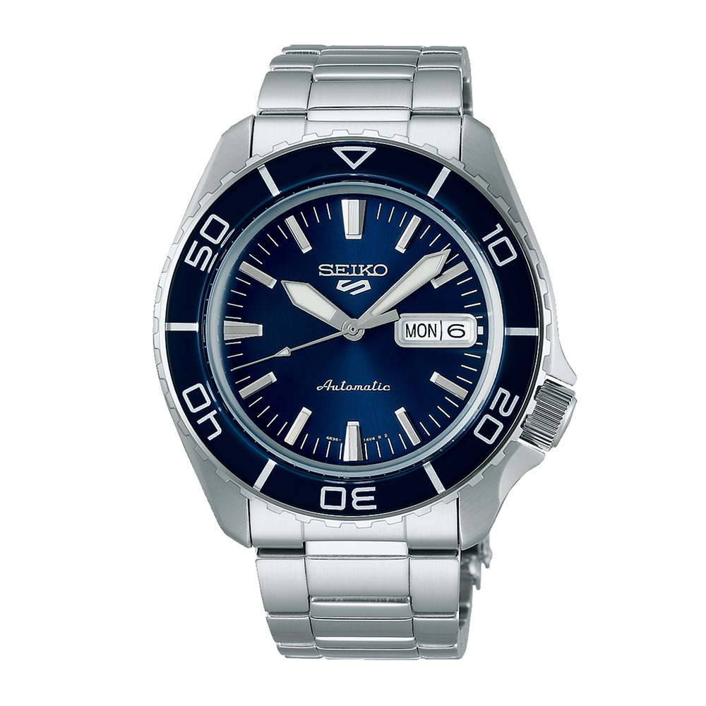 Seiko 5 Sports SRPK97K1J Αυτόματο Ανοξείδωτο ατσάλι Μπρασελέ Μπλε χρώμα καντράν Περιστρεφόμενη στεφάνη