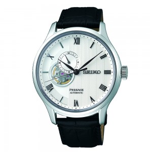 Seiko Presage SSA379J1 Automatic Stainless steel Black leather strap White color dial