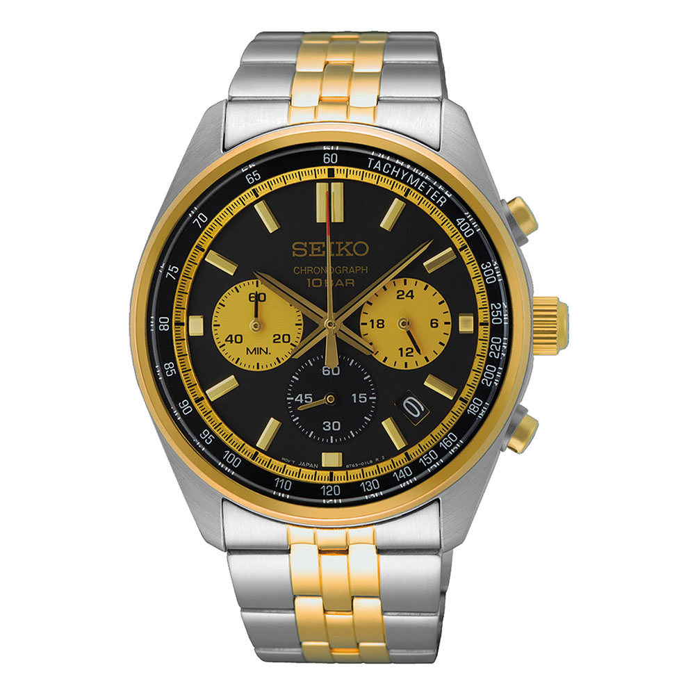 Seiko Conceptual Series SSB430P1 Quartz Ανοξείδωτο ατσάλι Διμεταλικό μπρασελέ Μαύρο χρώμα καντράν Ταχύμετρο