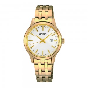 Seiko Essential Time SUR412P1 Quartz Επιχρυσωμένο Ανοξείδωτο ατσάλι Μπρασελέ Λευκό χρώμα καντράν