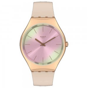 Swatch Desert Mirage SYXG122 Quartz Stainless steel Pink silicone strap Pink color dial