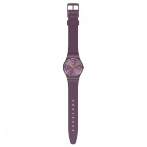 Swatch Pearly Purple GV403 Quartz Plastic case Purple rubber strap Purple color dial