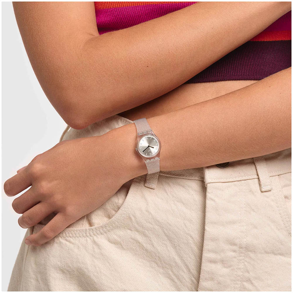 Swatch Silver Glistar Too LK343E Quartz Πλαστικό πλαίσιο Λευκό καουτσούκ λουρί Γκρί Χρώμα καντράν