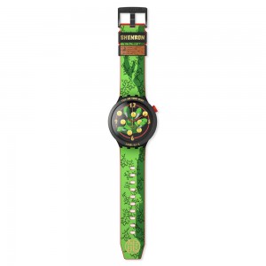 Swatch Shenron X SB01Z102 Quartz Plastic case Rubber strap Green color dial