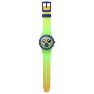 Swatch Flowing Freshly SUSG101 Quartz chronograph Plastic case Green rubber strap Green color dial Tachymeter
