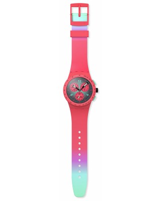 Swatch Paradiso Kinetiko SUSP100 Quartz χρονογράφος Πλαστική κάσα Ροζ καουτσούκ λουρί Πρασίνο χρώμα καντράν Ταχύμετρο