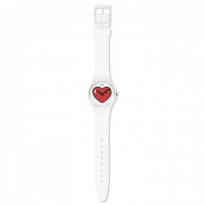 Swatch Love O' Clock GW718 Quartz Plastic case White rubber strap White color dial