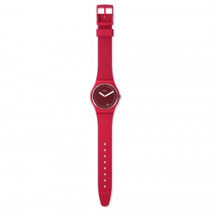Swatch Cycles In The Sun SO28R400 Quartz Biologic case Red rubber strap Red color dial