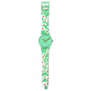 Swatch Meadow Flowers SO29G104 Quartz Biologic case Green rubber strap Green color dial