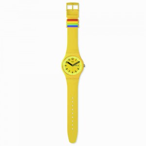 Swatch Proudly Yellow SO29J702 Quartz Biologic case Yellow rubber strap Yellow color dial