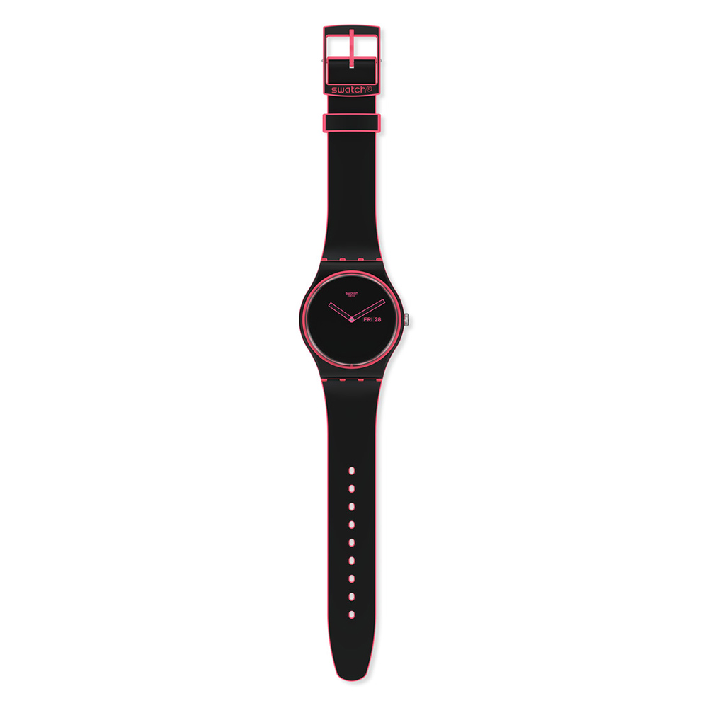 Swatch Minimal Line Pink SO29P700 Quartz Βιολογικό πλαίσιο Μαύρο καουτσούκ λουρί Μαύρο χρωμα καντράν
